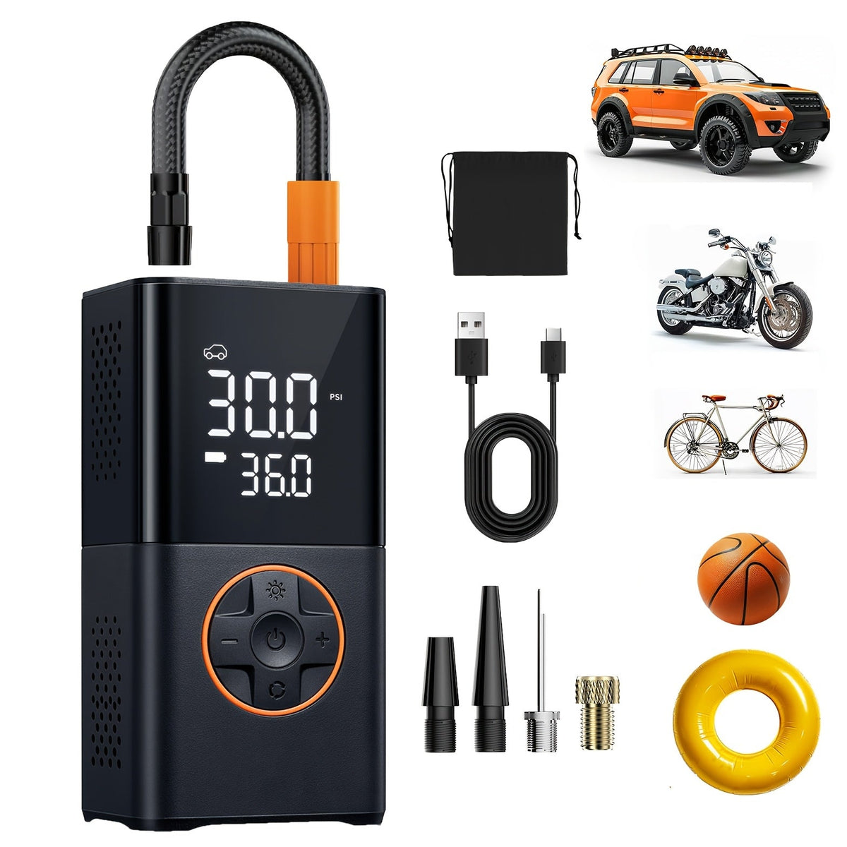 Portable Tire Inflator with Dual Screen