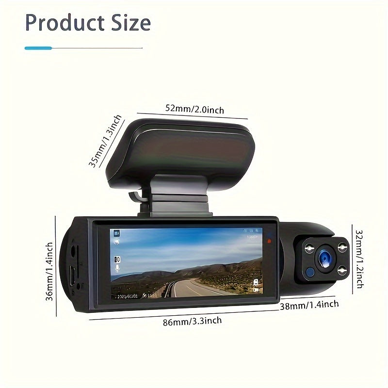Cámara para auto doble lente 1080p con visión nocturna IR