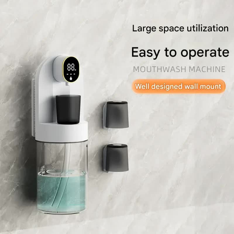 Smart Automatic Mouthwash Dispenser - 4 Adjustable Levels, LED Display, 2000mAh Battery & Magnetic Cups(white)