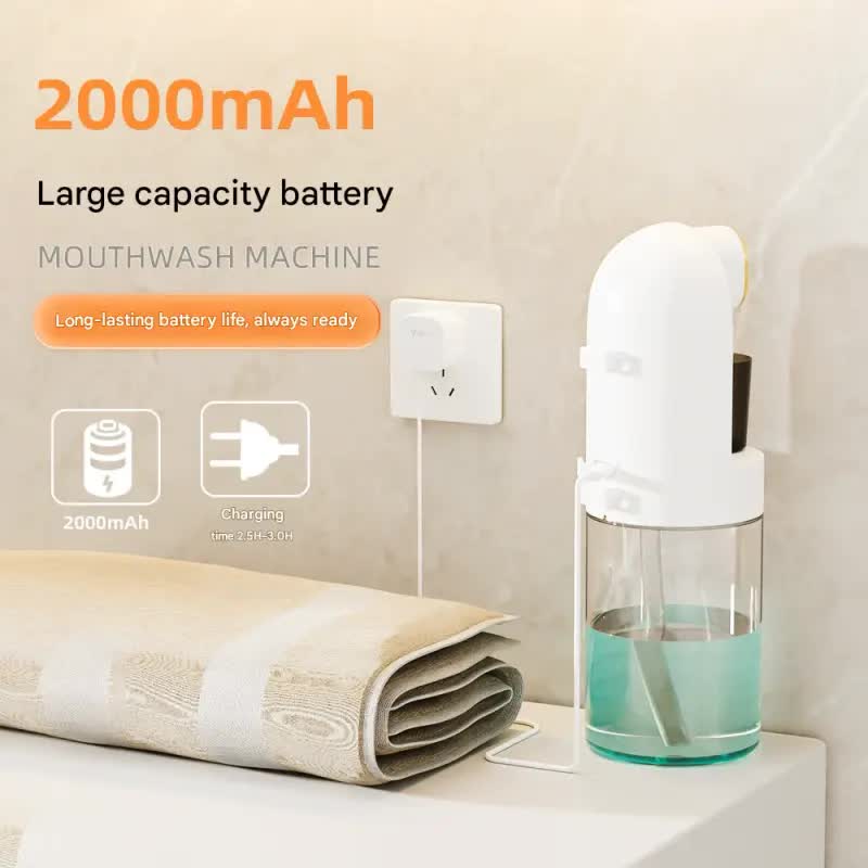 Smart Automatic Mouthwash Dispenser - 4 Adjustable Levels, LED Display, 2000mAh Battery & Magnetic Cups(white)