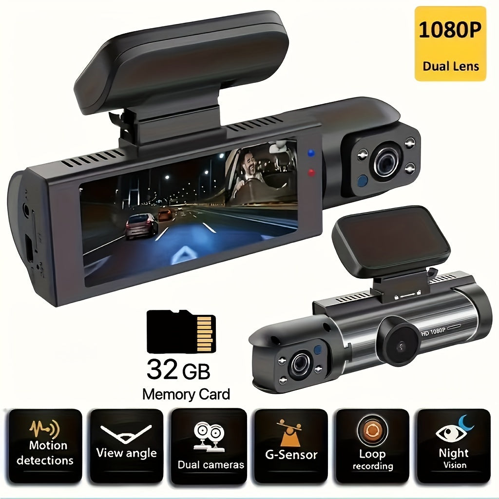 Cámara para auto doble lente 1080p con visión nocturna IR